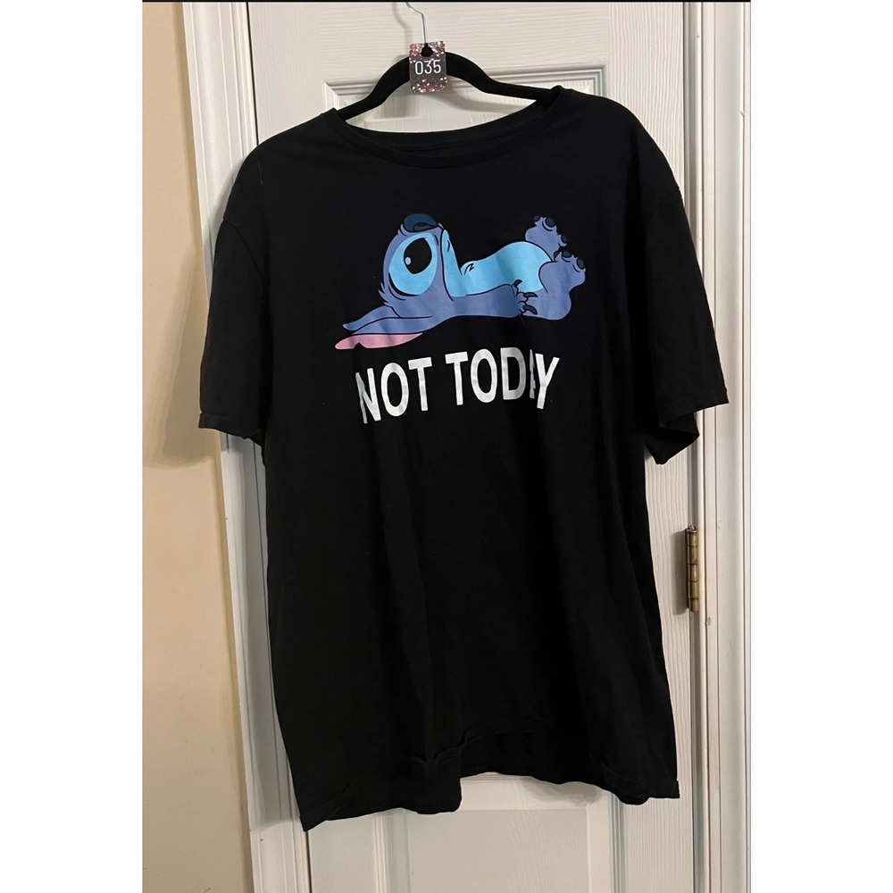 Disney Lilo & Stitch Not Today Graphic Tee Black Cotton T-Shirt XL
